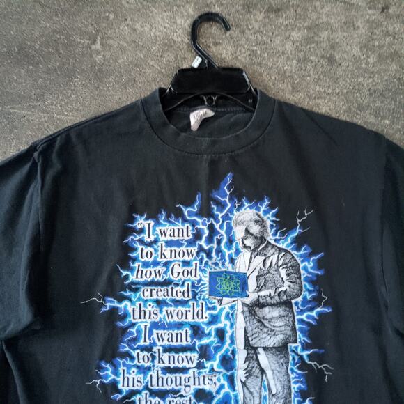 Vintage Albert Einstein Shirt Mens L Black 90s Gods Creation Graphic Tee Retro - Picture 2 of 8